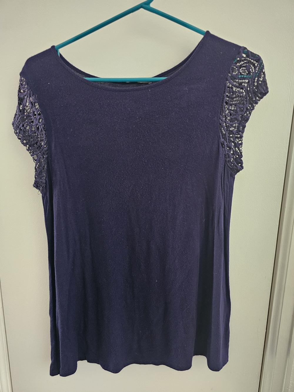 Loveappella Navy Crochet Cap-Sleeve Tunic